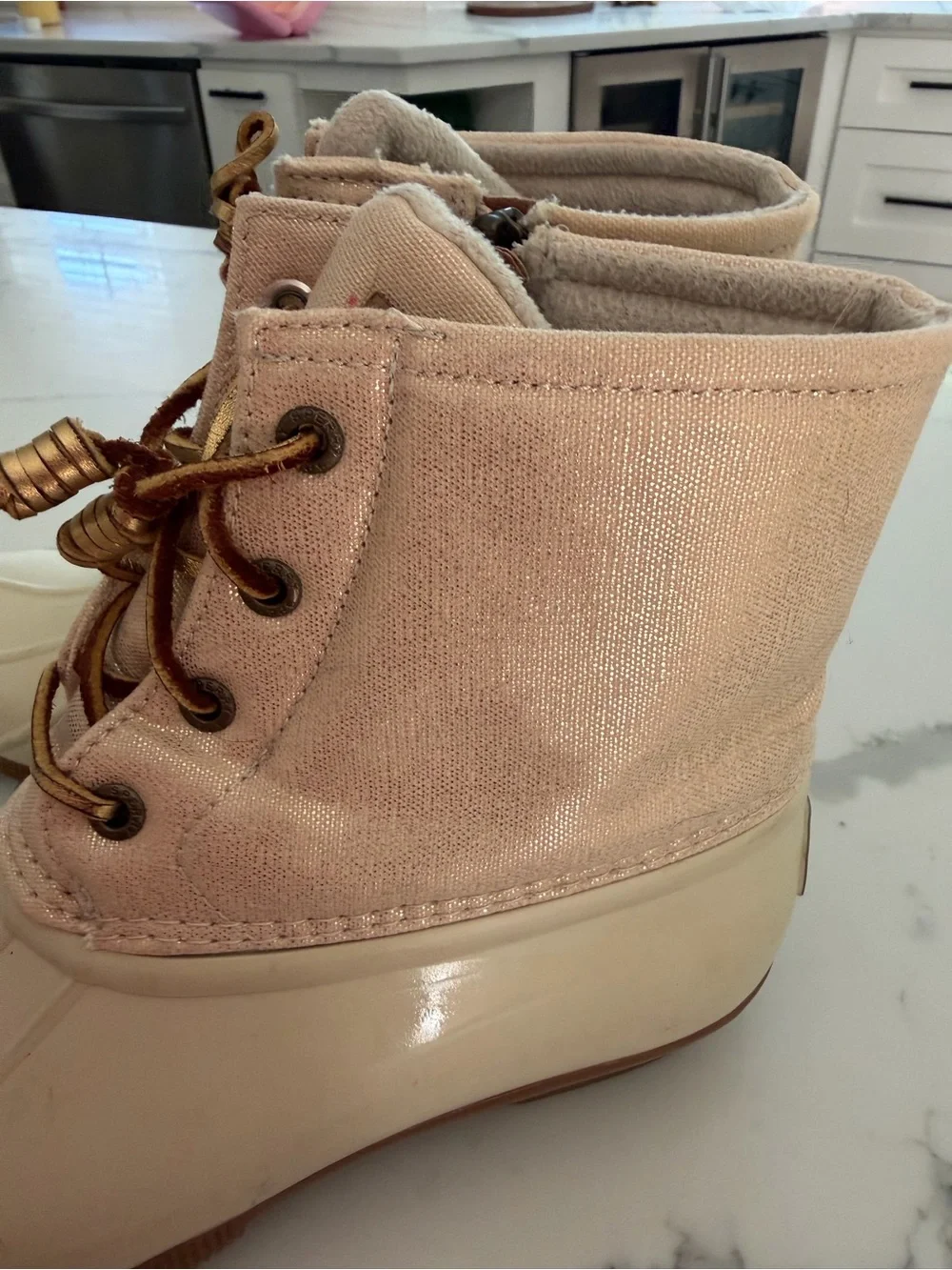 Sperry Gold Shimmer Duck Boots